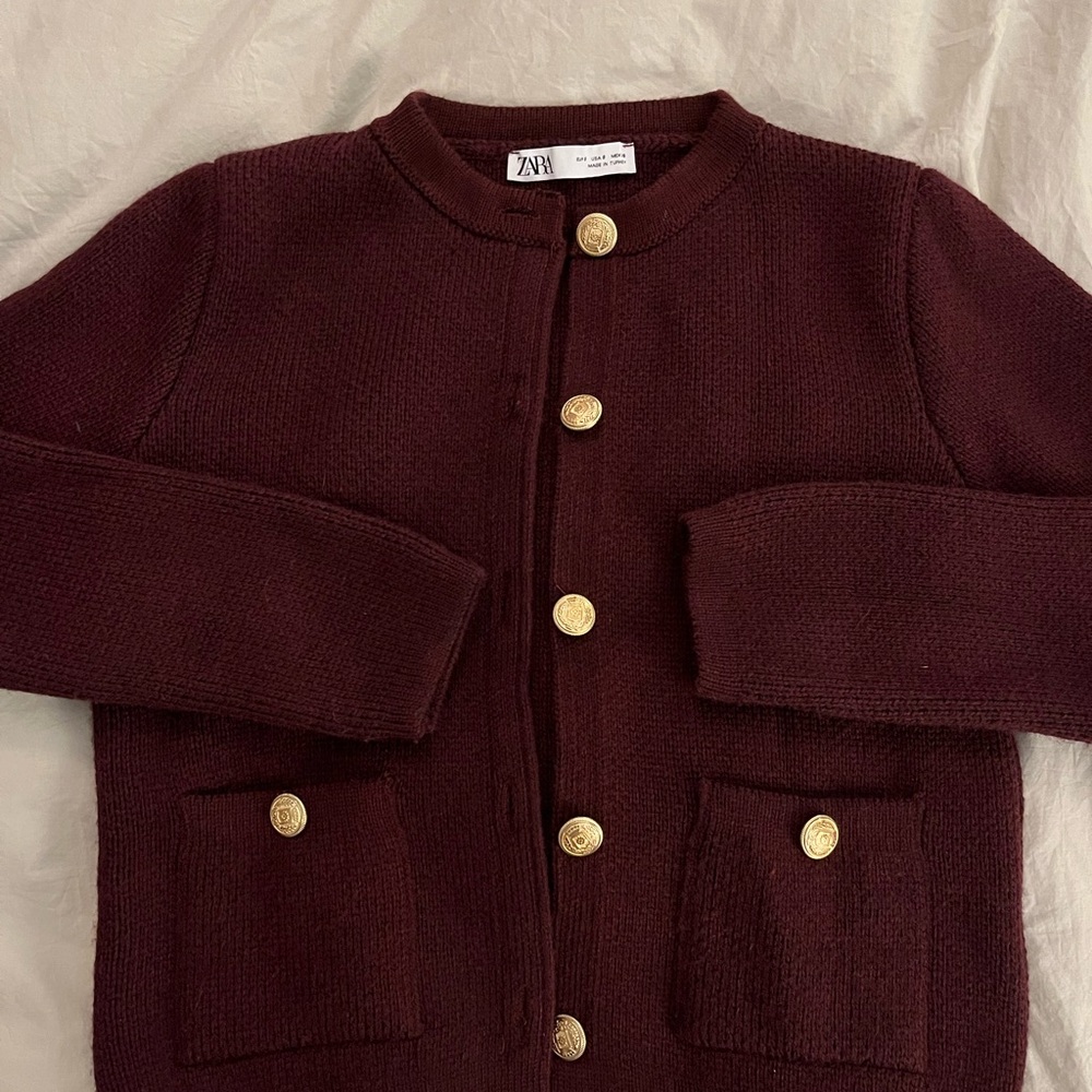 Zara Burgundy Cardigan with Gold Buttons